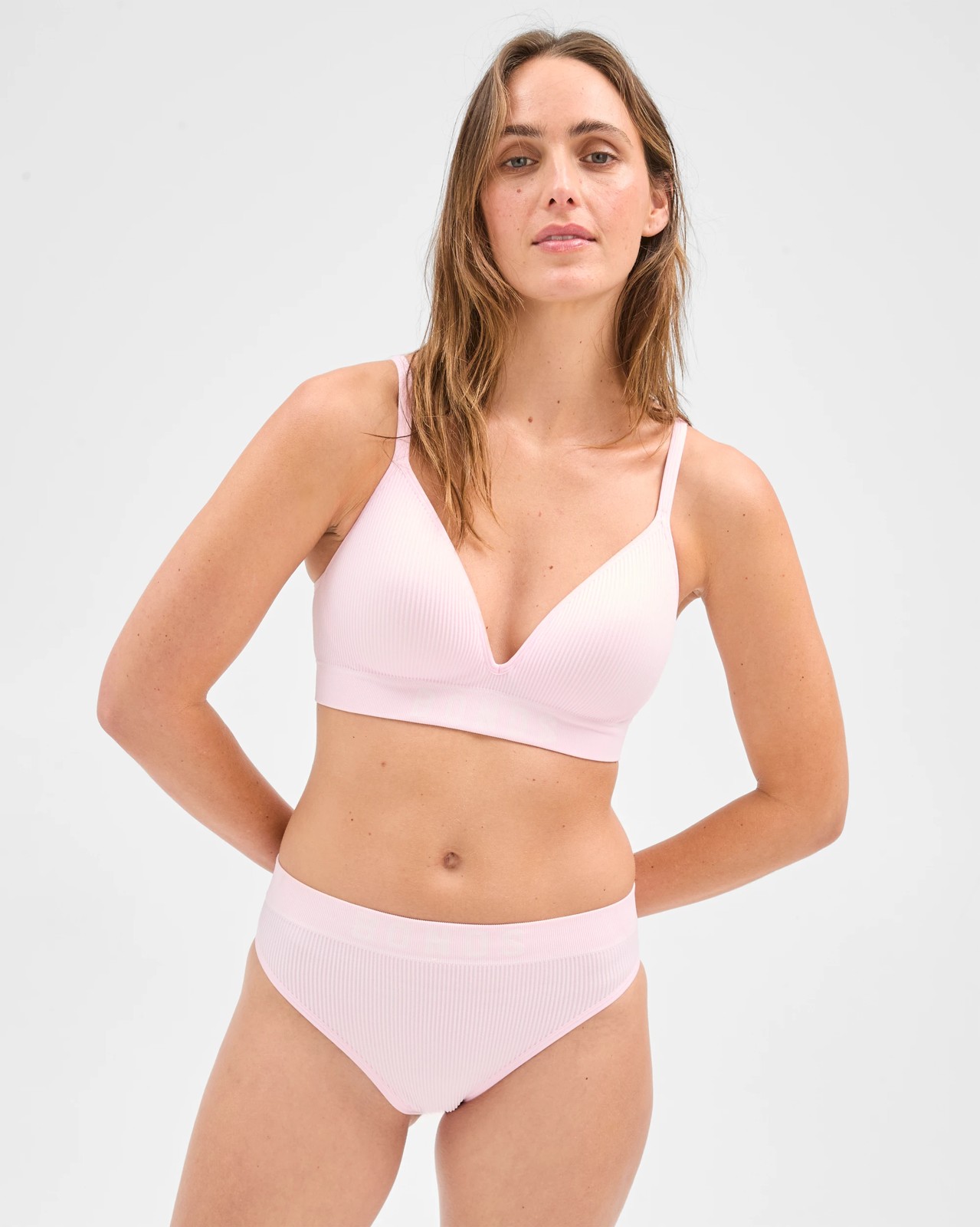 Bonds Retro Rib Wirefree T-Shirt Crop Bra - Pink Peony 2 of 6