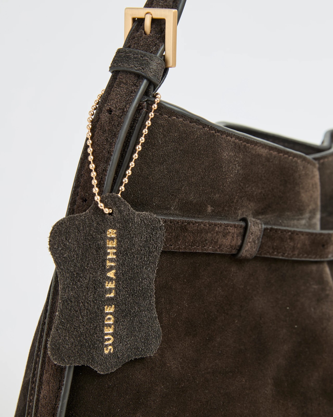 Premium Suede Leather Belted Bucket Bag - Bitter Chocolate 2 of 3