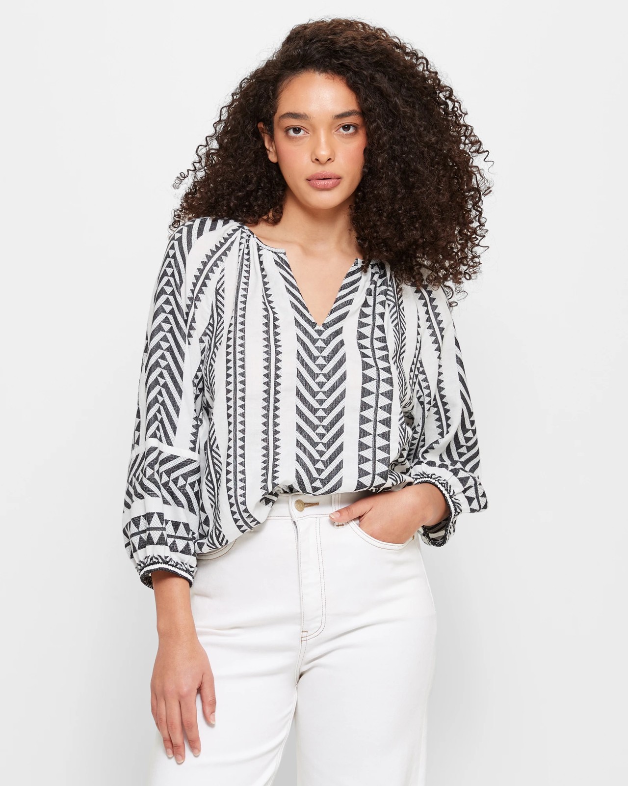 Black and sale white peasant top