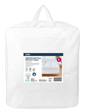 Anko 1500GSM Ball Fibre Mattress Topper - King Bed, White