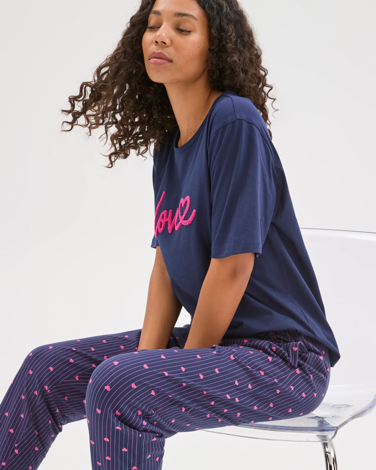 Australian Cotton Printed Sleep Joggers - Heart Navy 3 of 6