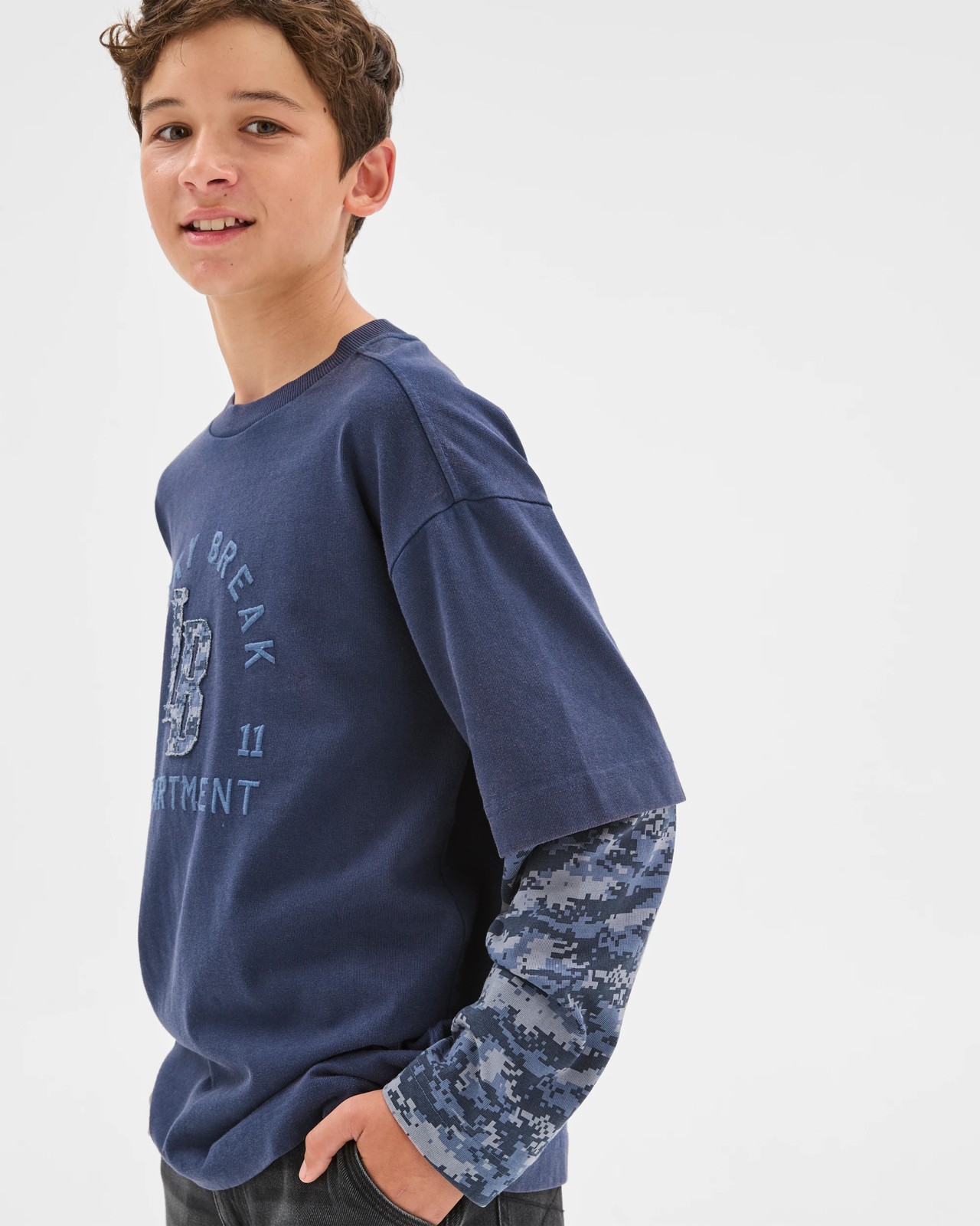 Australian Cotton Oversized Long Sleeve Applique 2Fer T-Shirt 4 of 6