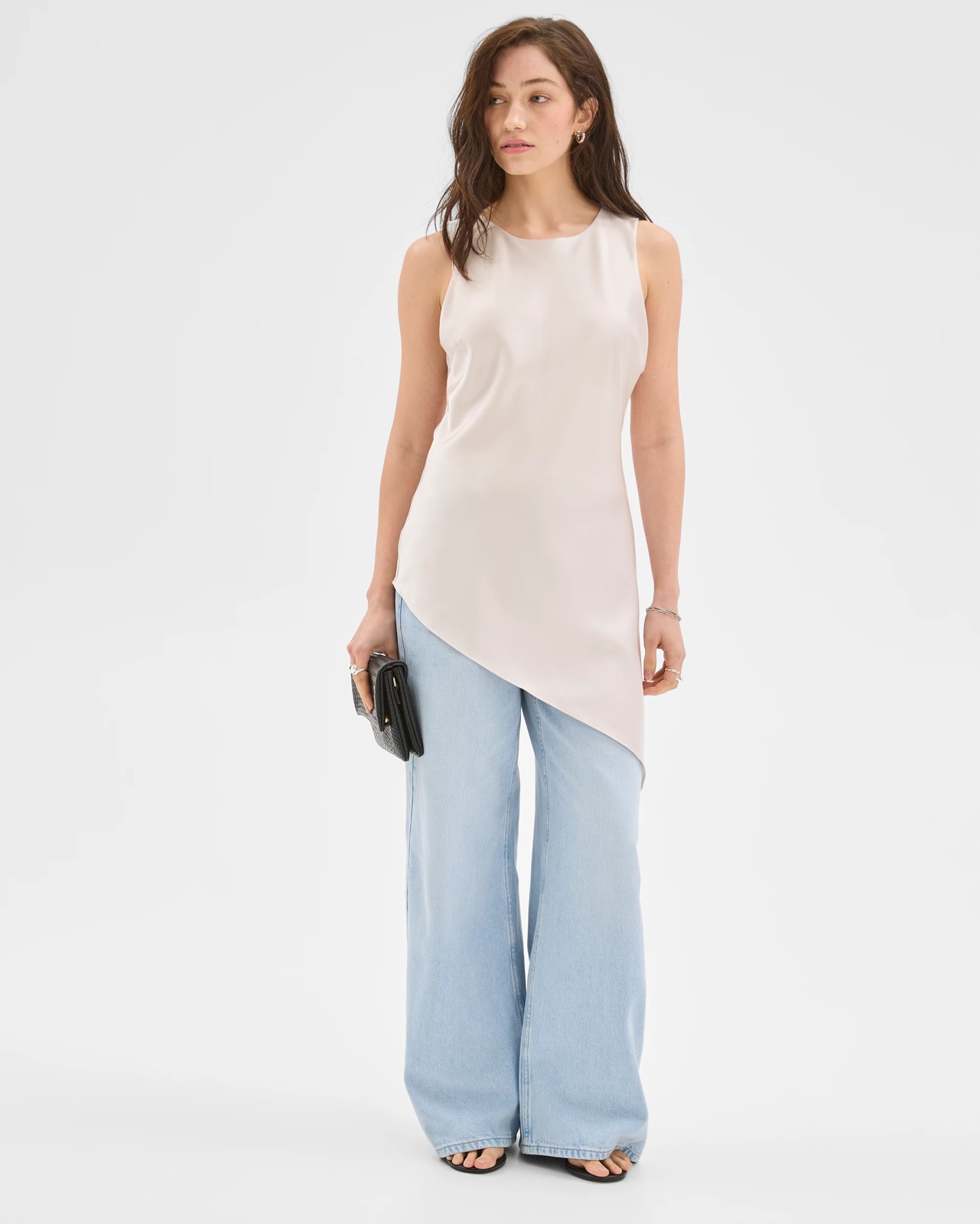 Lily Loves Asymmetrical Satin Tank Top - Pumice 2 of 6