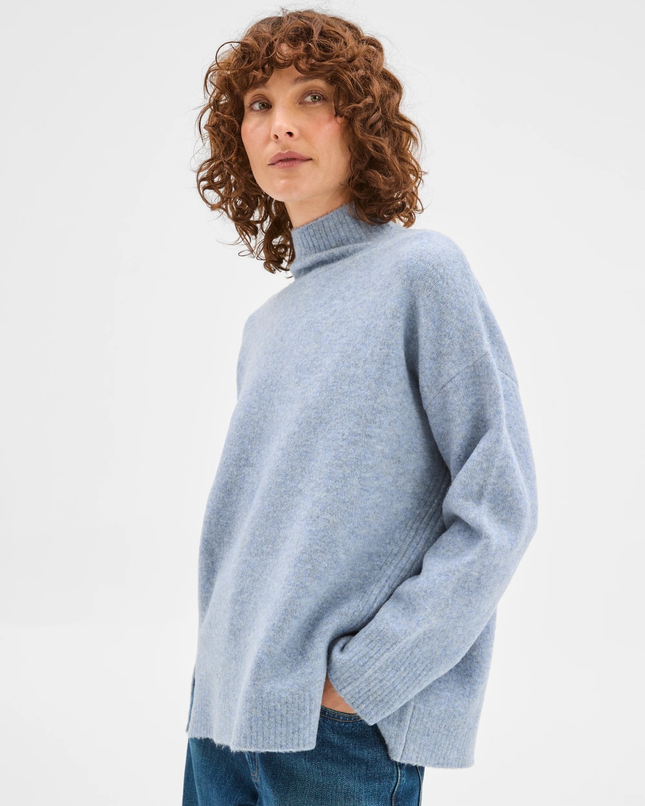 Super Soft Mock Neck Sweater - Mid Blue Marle 3 of 6