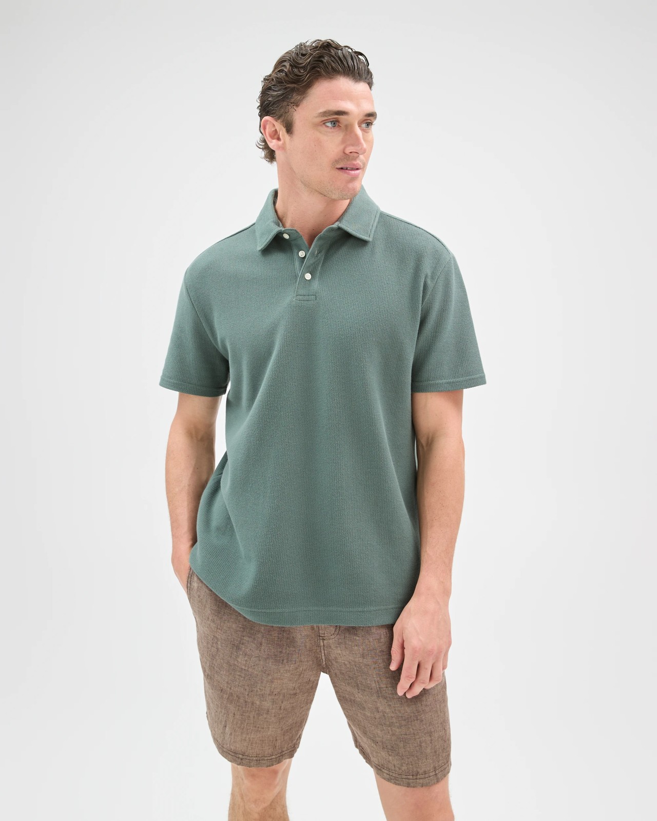 Australian Cotton Textured Polo Top - Balsam Green 4 of 6