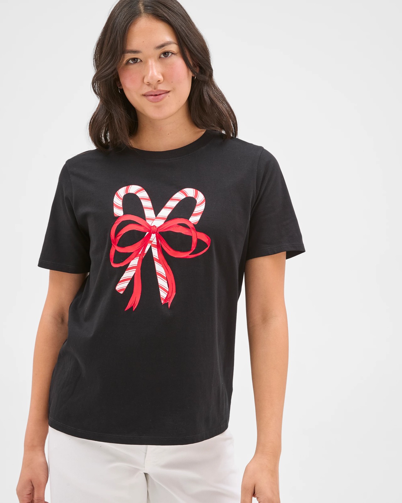 Australian Cotton Printed Christmas T-Shirt - Black Candy Cane 5 of 5
