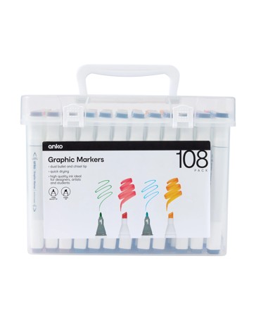 108 Pack Graphic Markers - Anko