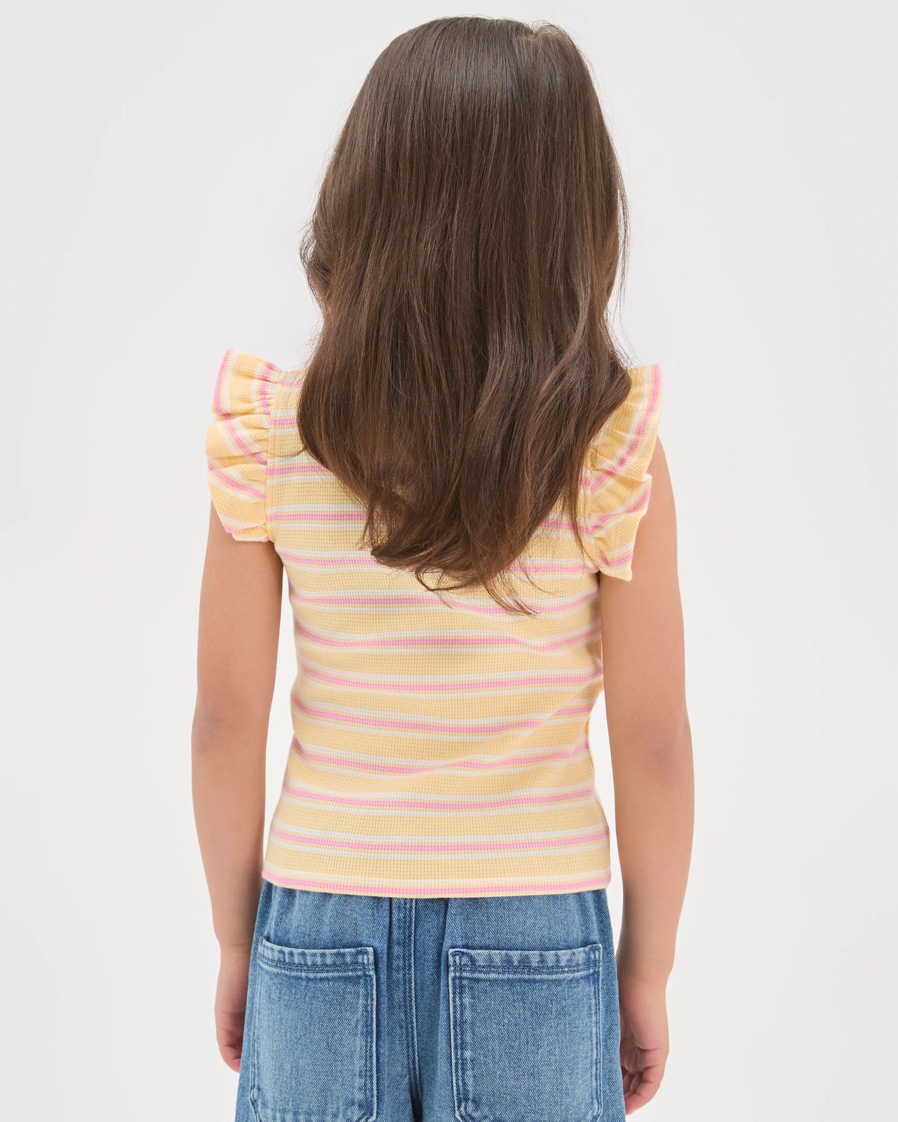 Australian Cotton Ruffle Sleeve Rib Tank Top - Yellow Stripe 4 of 6
