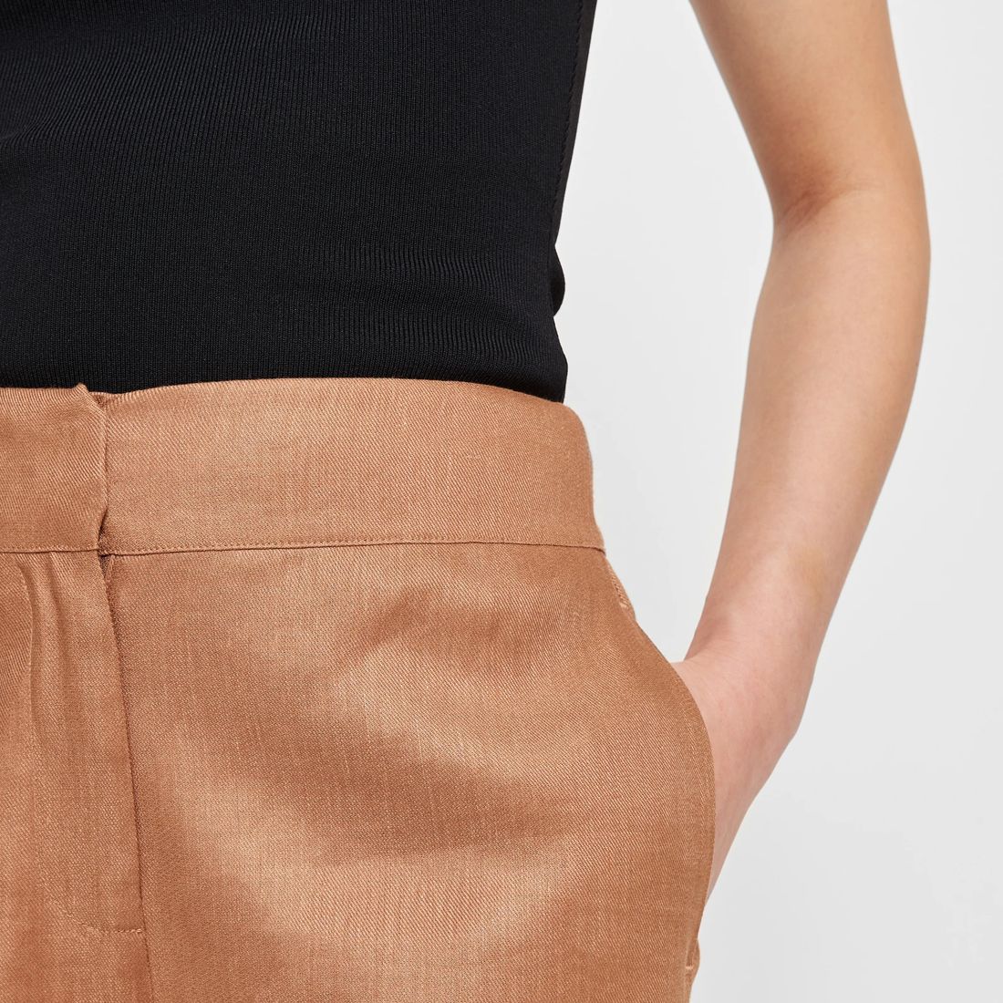 European Linen Blend Elasticated Wide Leg Culottes Preview Tan