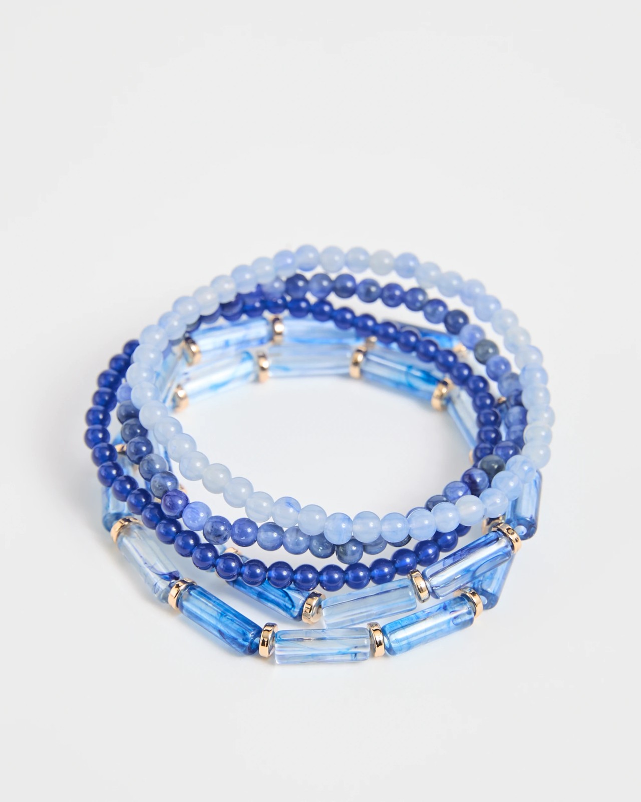 5 Pack Layered Stretch Bead Bracelets - Blue 2 of 2