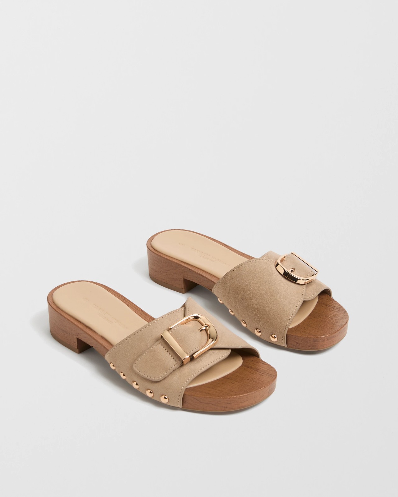 Bella Genuine Suede Leather Mule Heels - Taupe Microsuede 2 of 3