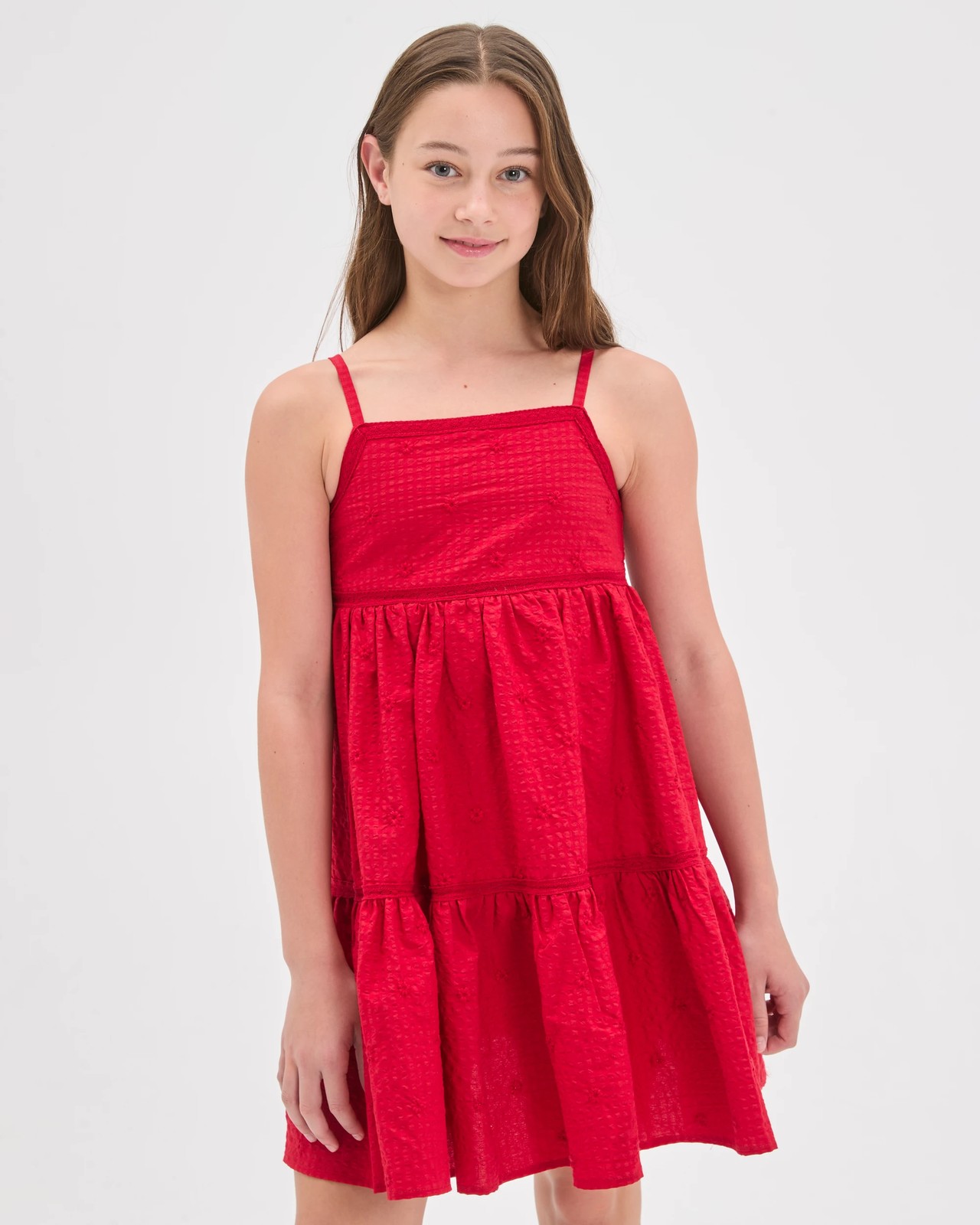 Cotton Blend Embroidered Special Occasion Dress - Red 5 of 6