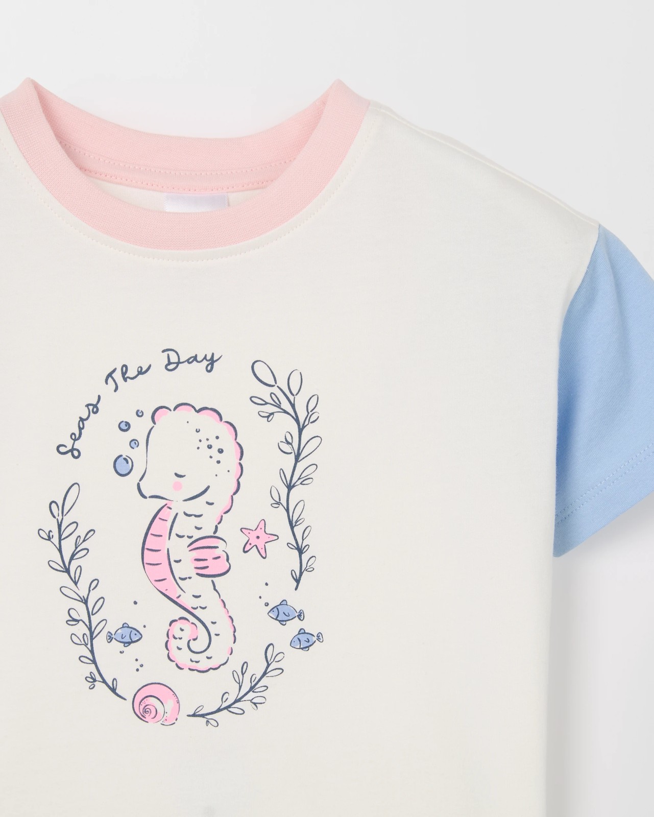 Baby Organic Cotton Placement Print Oversized T-Shirt - Seahorse Gardenia Cream 2 of 2