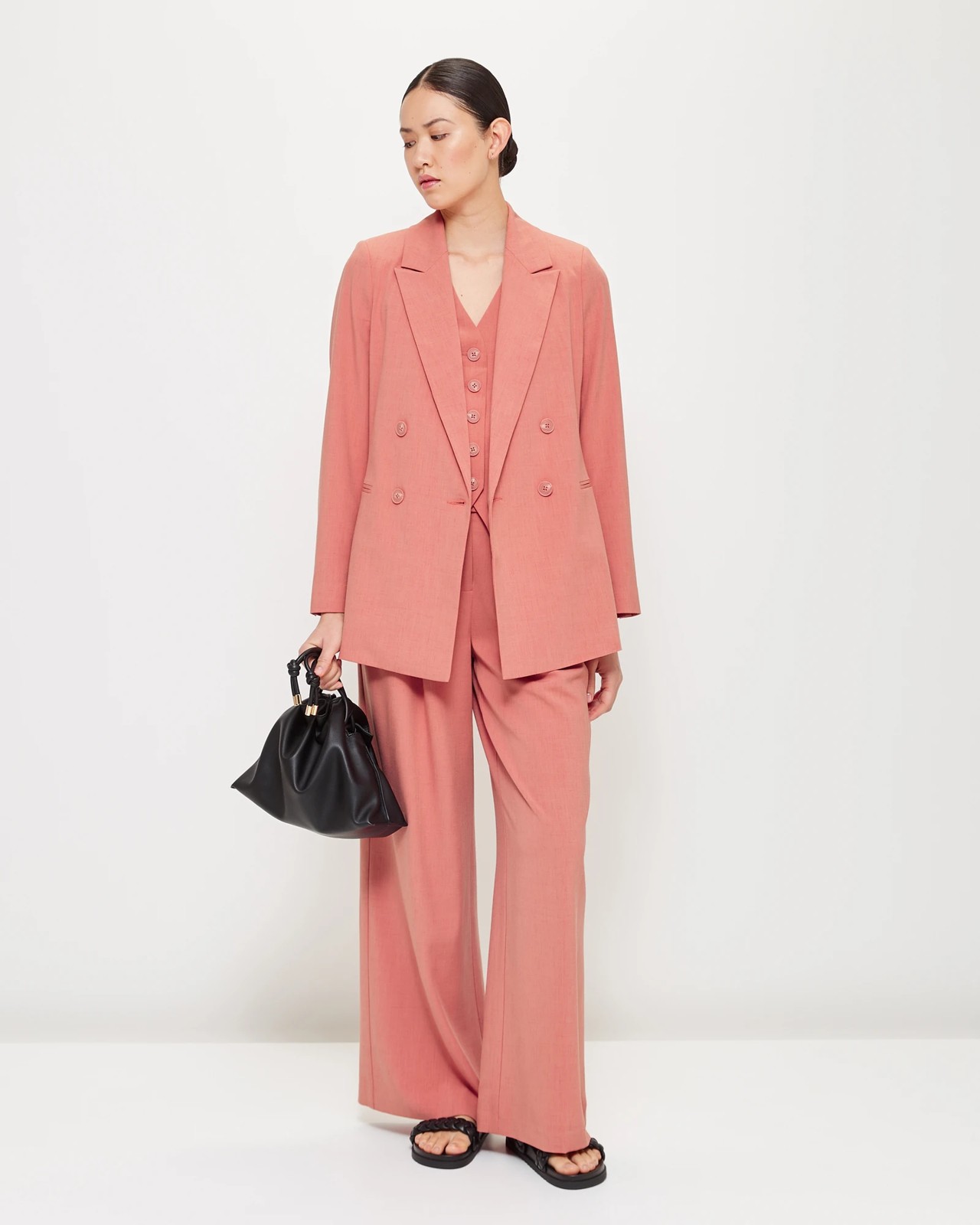 ZARA WOMAN PINK BLAZER WITH POCKETS AND MATCHING STRAIGHT TROUSERS