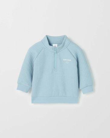 Baby Organic Cotton Quilted Quarter Zip Pullover Jumper