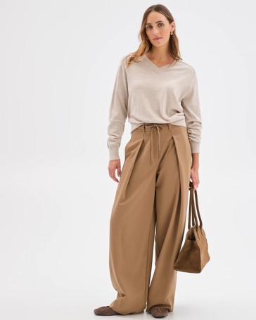 Preview Australian Merino Wool Long Sleeve V-Neck Knit Top