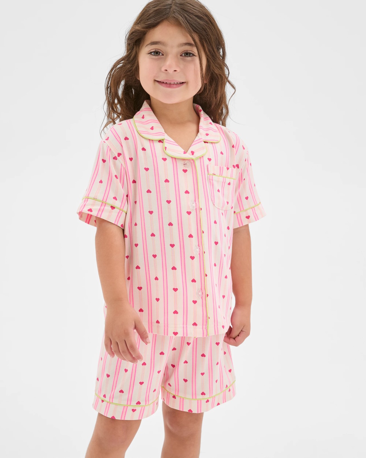 Bamboo Younger Girls Button Through Knit Pyjama Set - Heart 2 of 6