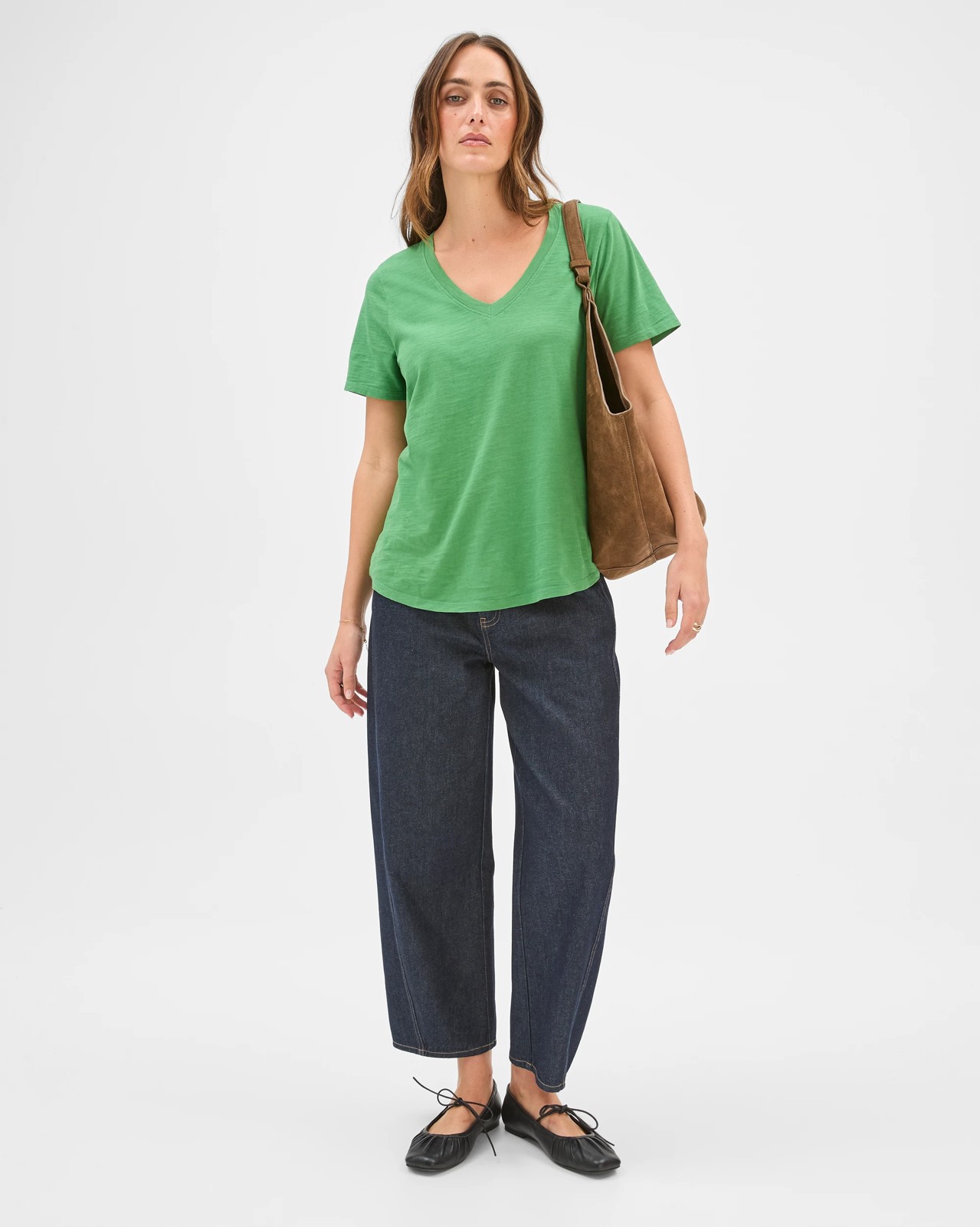 Australian Cotton Slub Relaxed V-Neck T-Shirt - Pine 2 of 5
