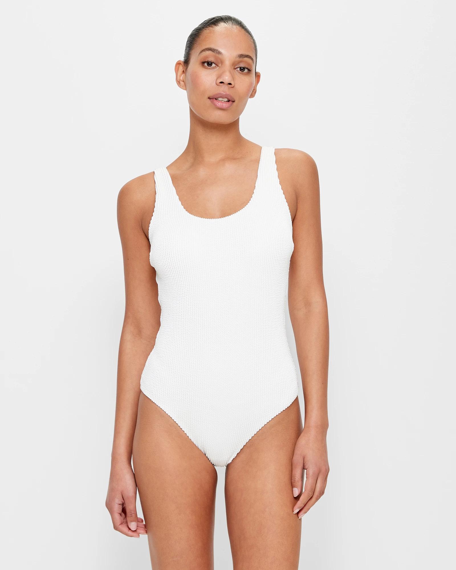 White One Piece Swimsuit / Bodysuit in Crinkle Stretch / Classic