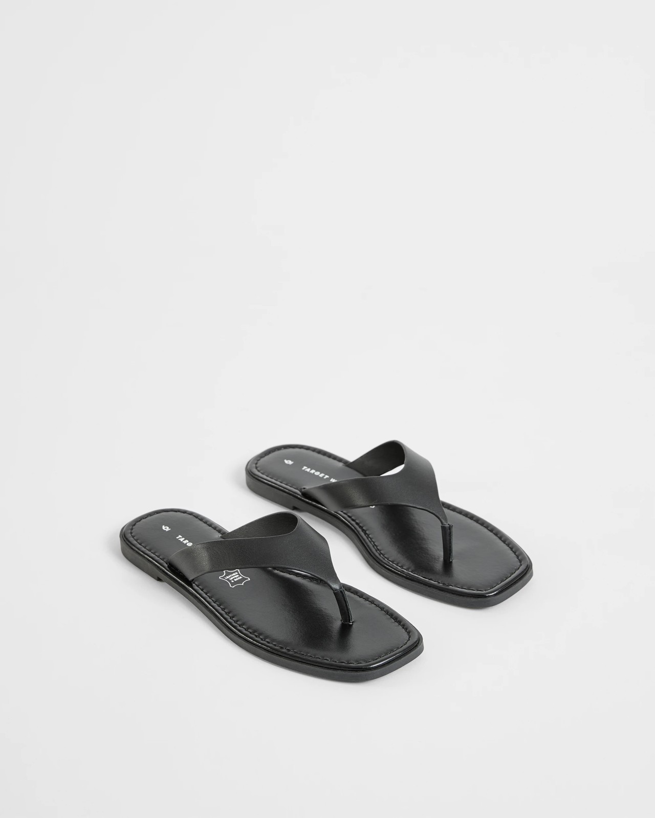 Genuine Leather Square Toe Thongs - Black Leather 2 of 3