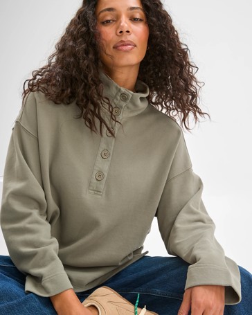 Australian Cotton Funnel Neck Button Front Jumper