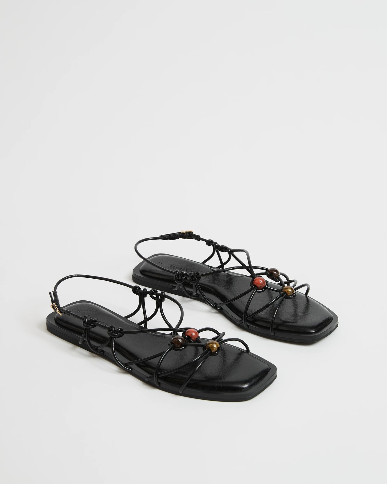 Sienna Strappy Beaded Flat Sandals - Black 2 of 3