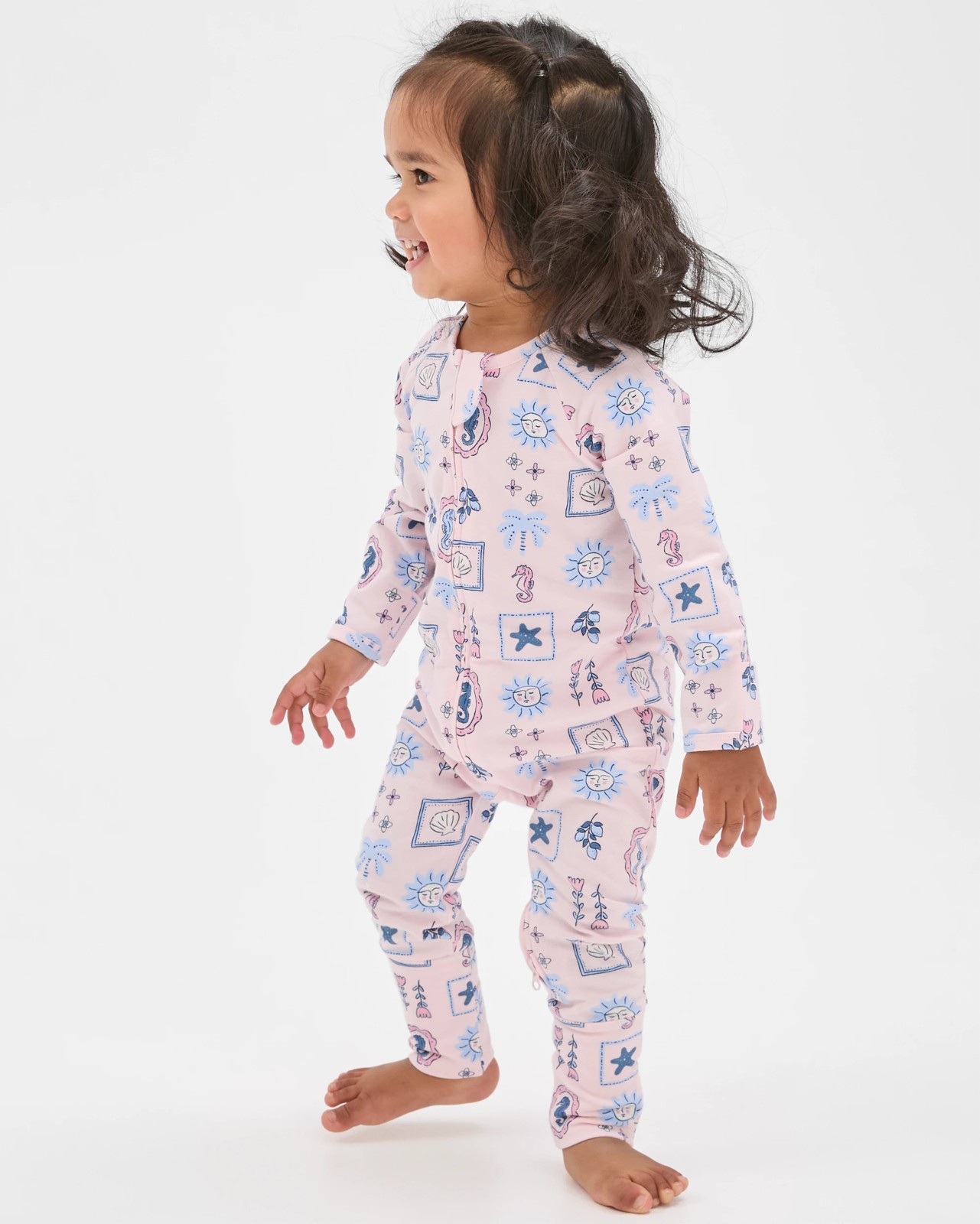 Baby Organic Cotton Zip Front Footless Coverall - Ballets Sea Tile 2 of 5