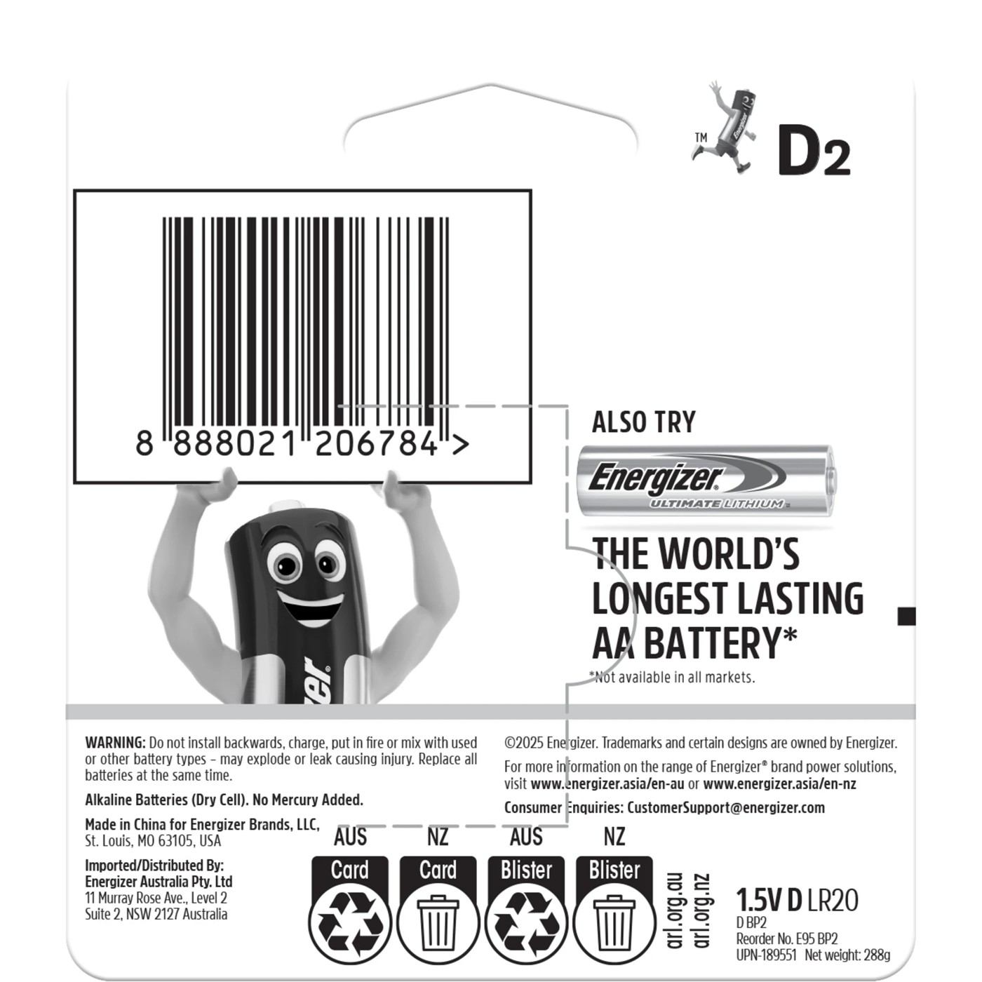 2 Pack Energizer Alkaline Power D Batteries 2 of 5