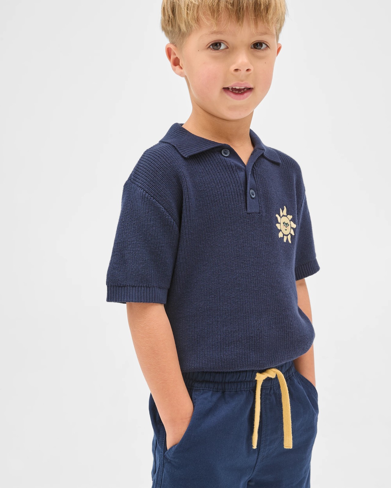 Australian Cotton Polo T-Shirt & Shorts Set - Navy Blue 4 of 6