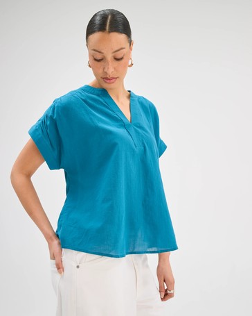 Cotton Collared Popover Blouse