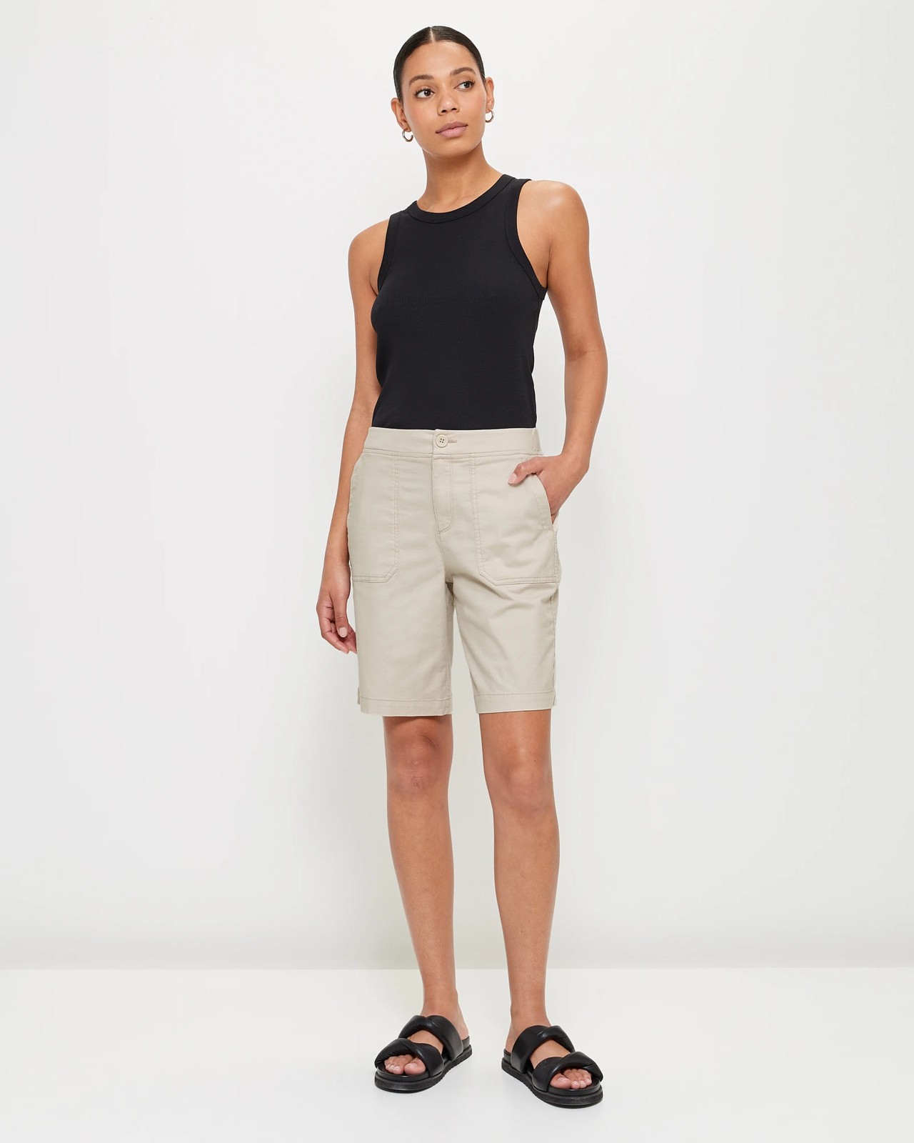 Rib Waist Shorts - Stone