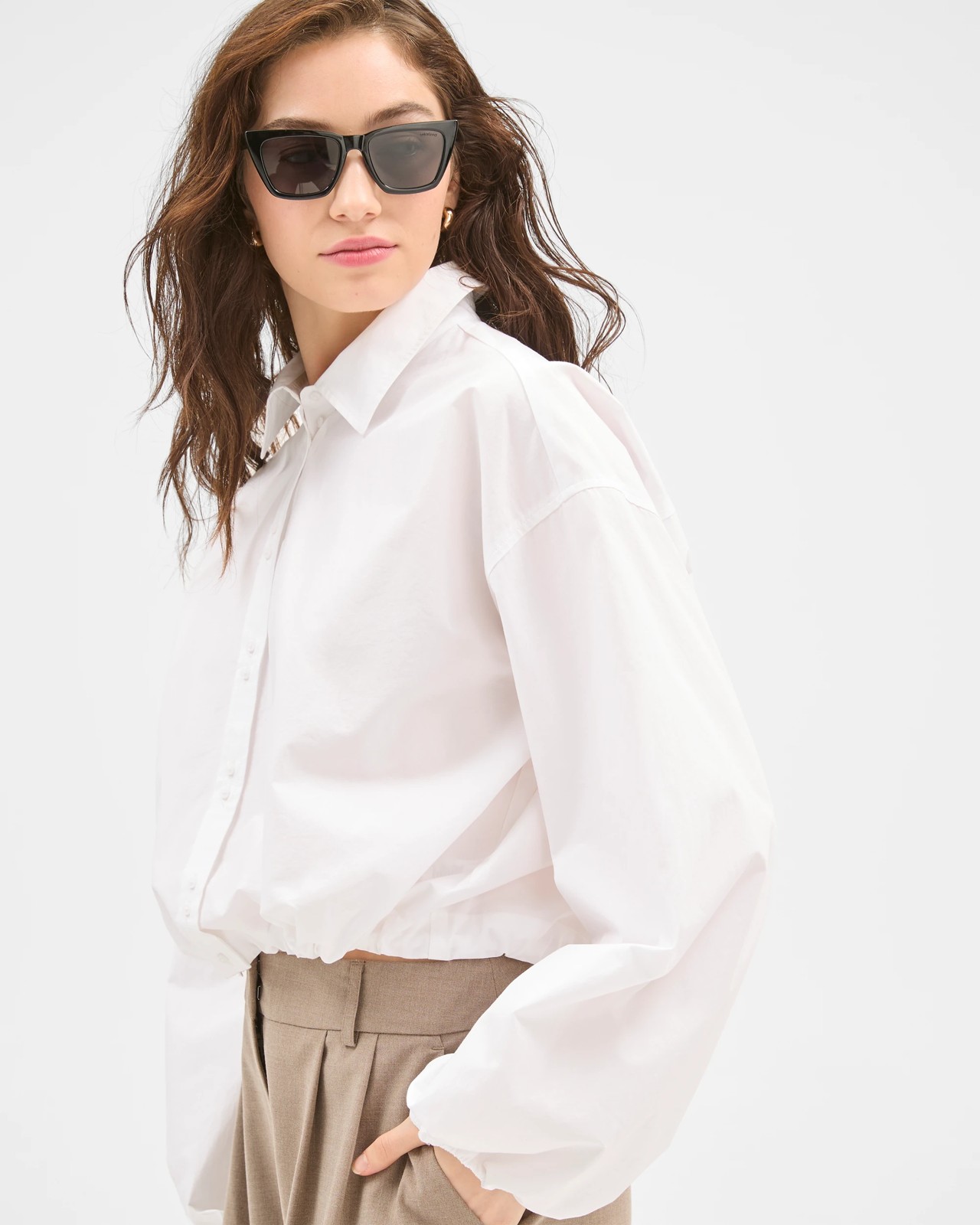 Lily Loves Australian Cotton Cropped Bubble Shirt - White 5 of 6