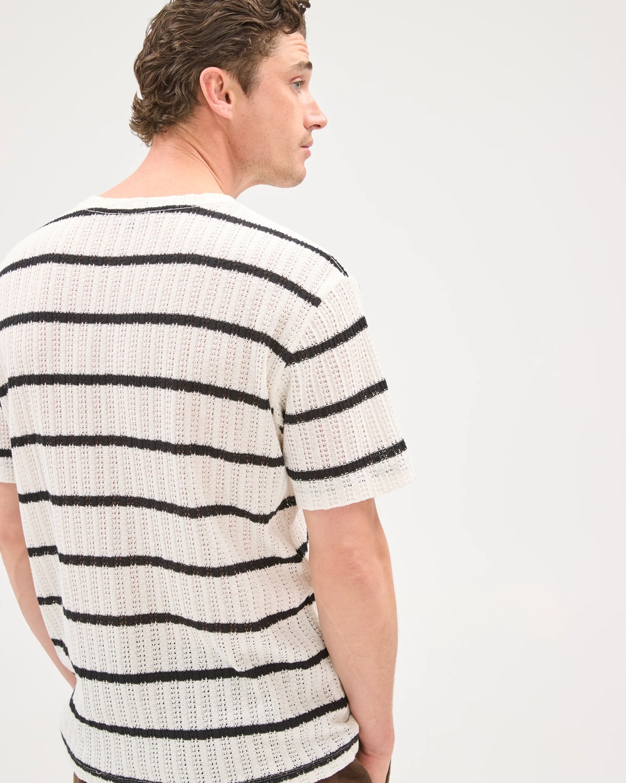 Australian Cotton Blend Pointelle Stripe T-Shirt - Neutral 6 of 6