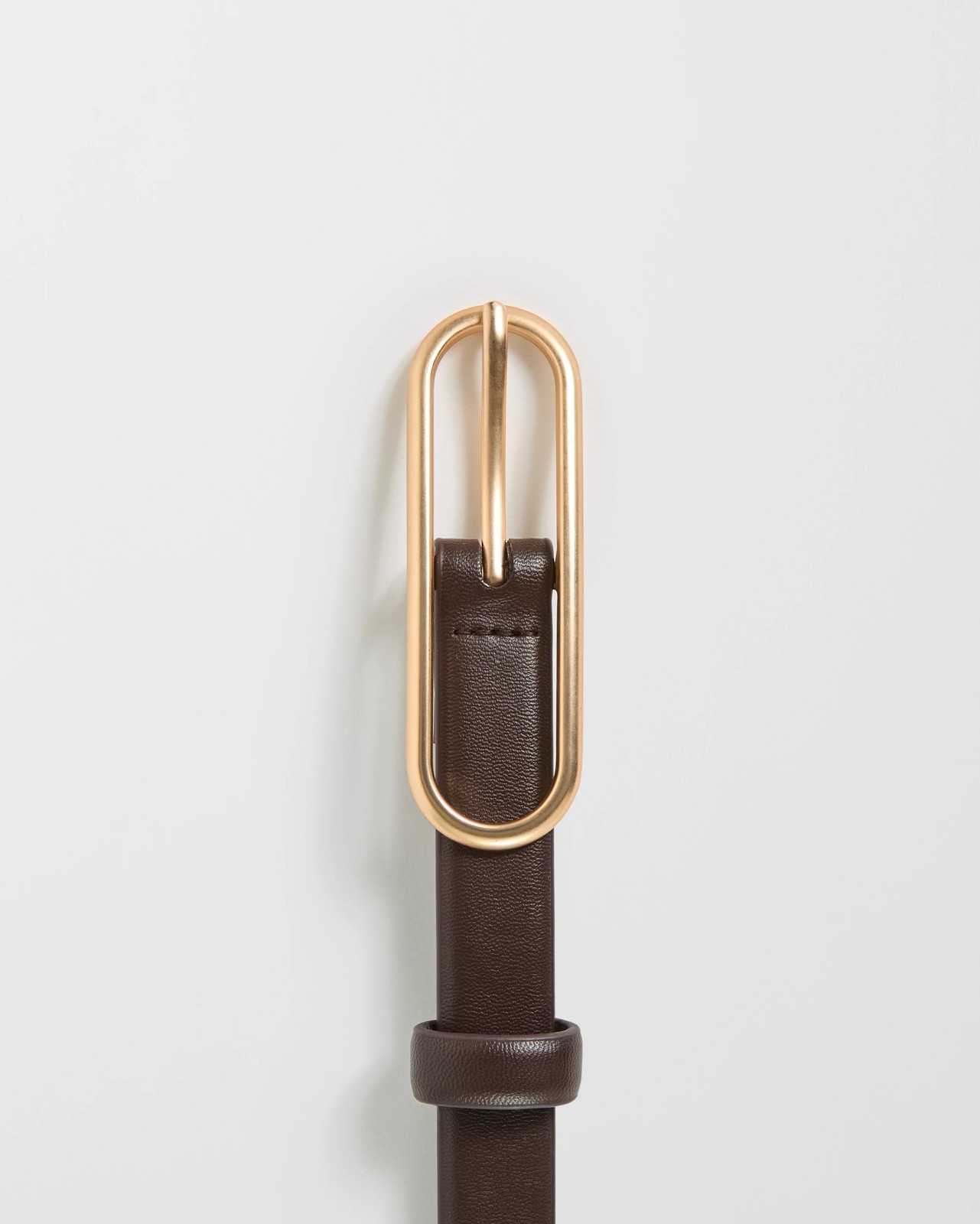 Elongated Oval Buckle Slim Belt - Chocolate 3 of 3