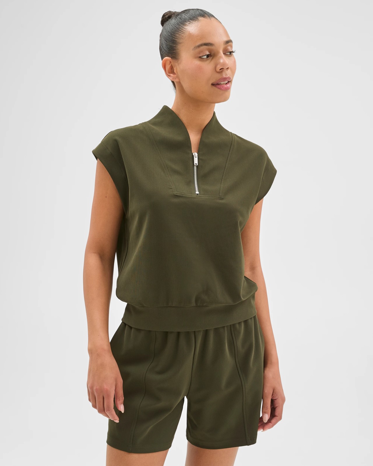 Active Sporty 1/4 Zip Pique Top - Dark OIlive 4 of 6