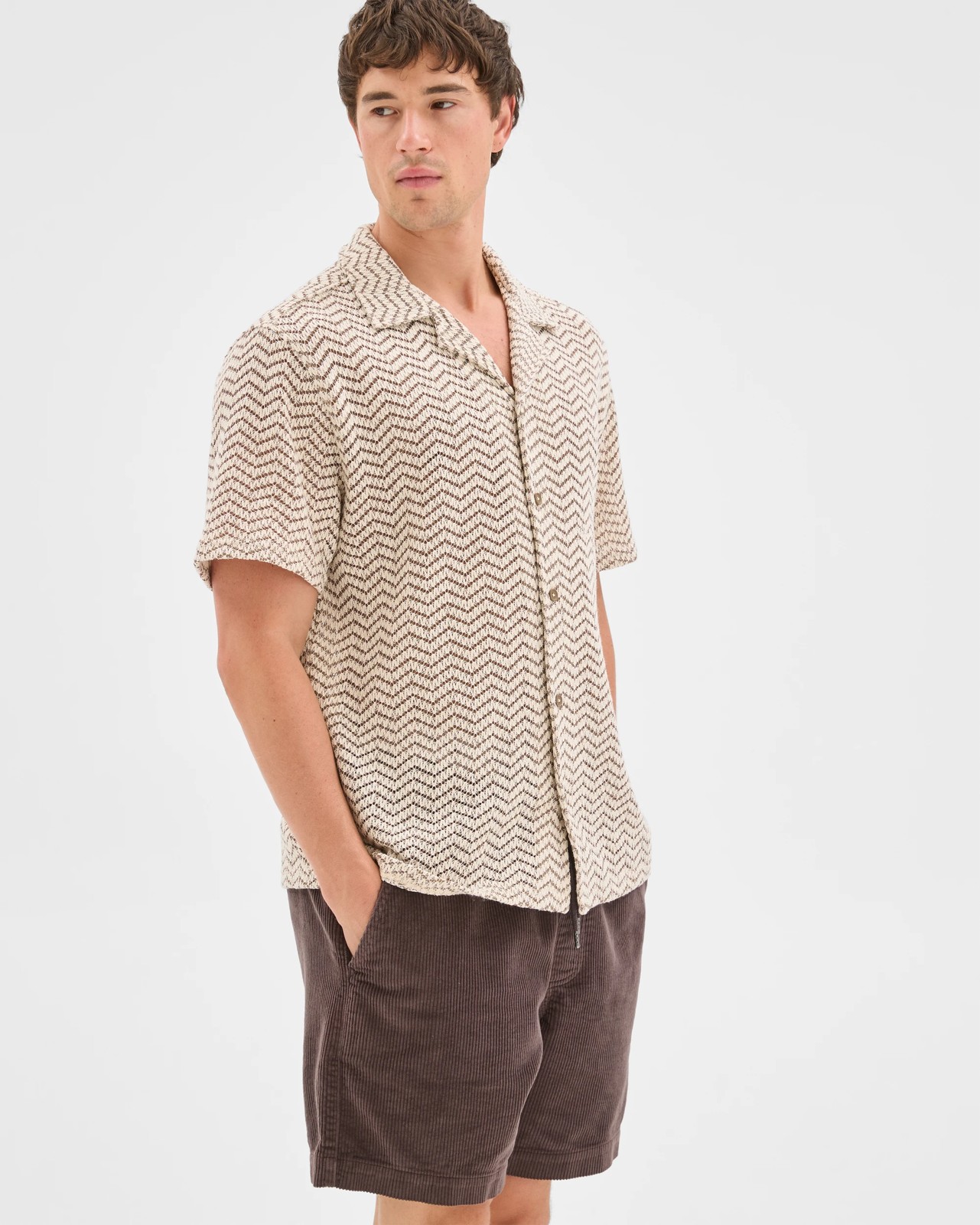 Commons Open Weave Short Sleeve Shirt - Brown 5 of 6