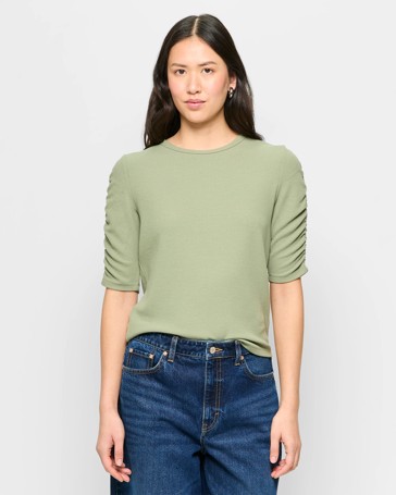 Ruched Sleeve Textured Top