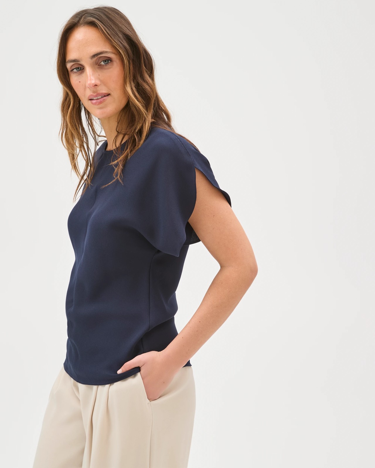 Preview Petal Sleeve Blouse - Ink Navy 5 of 6