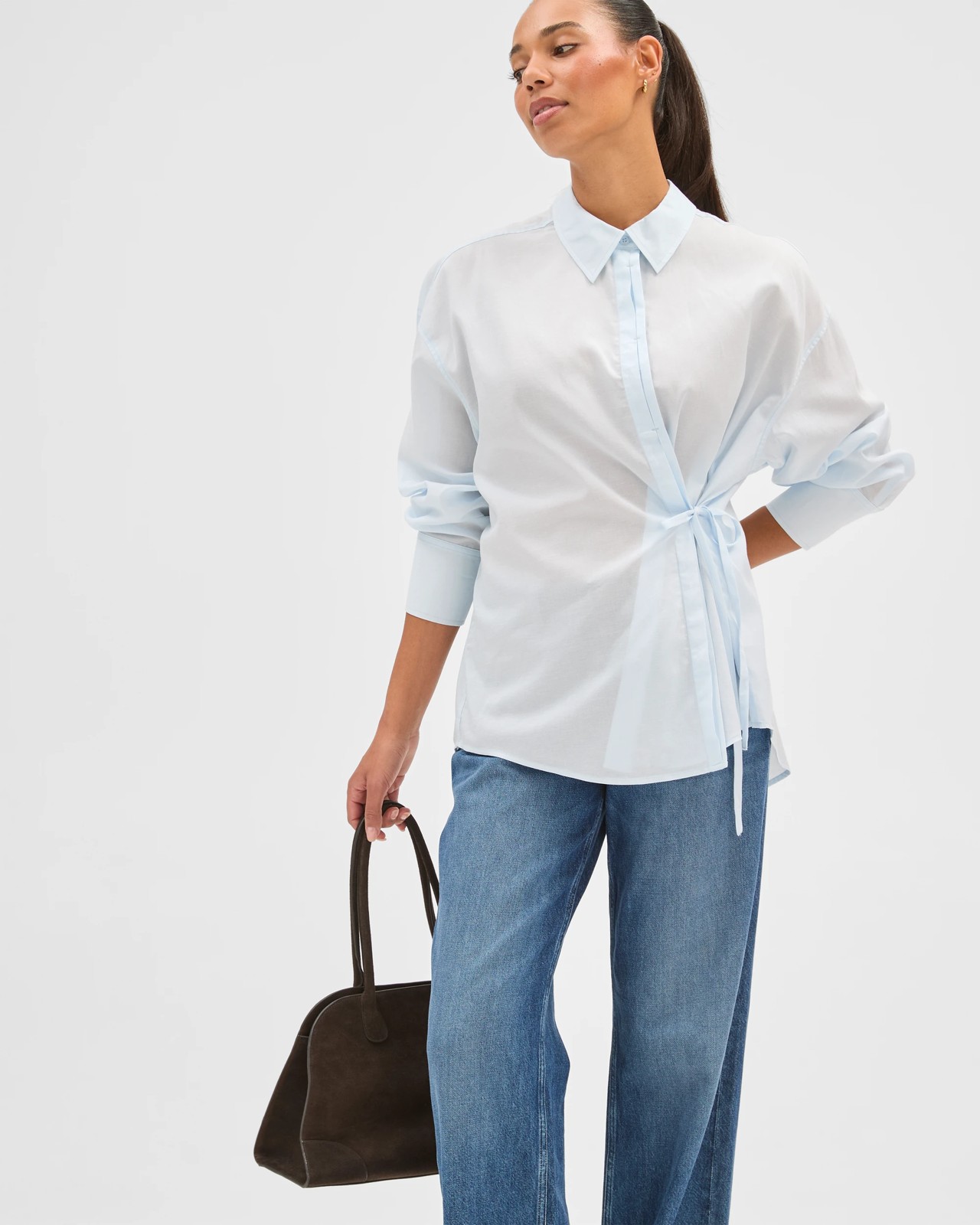 Long Sleeve Tie Voile Shirt - Pale Blue 4 of 5