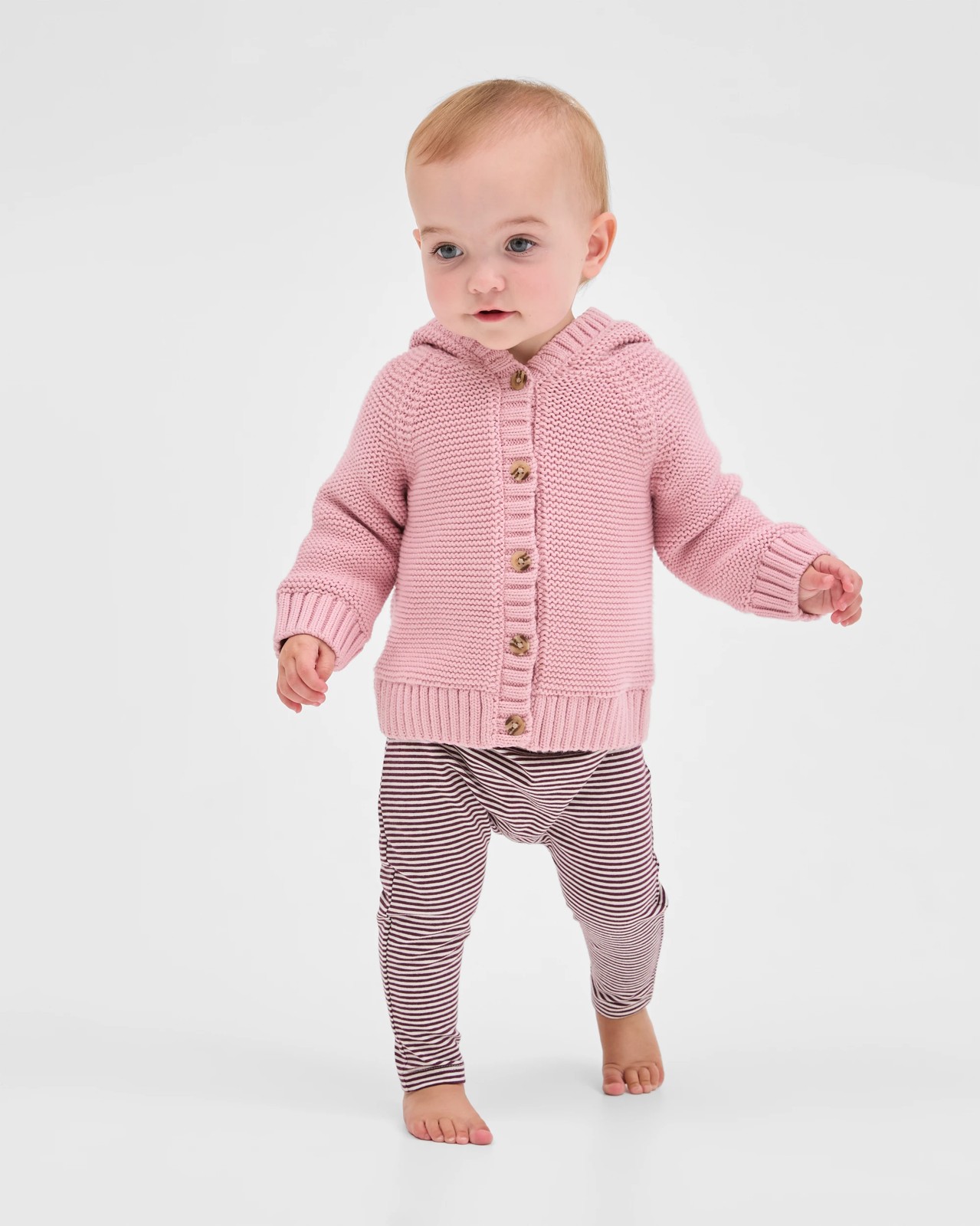 Baby Organic Cotton Hooded Knit Cardigan - Bleached Mauve 2 of 5
