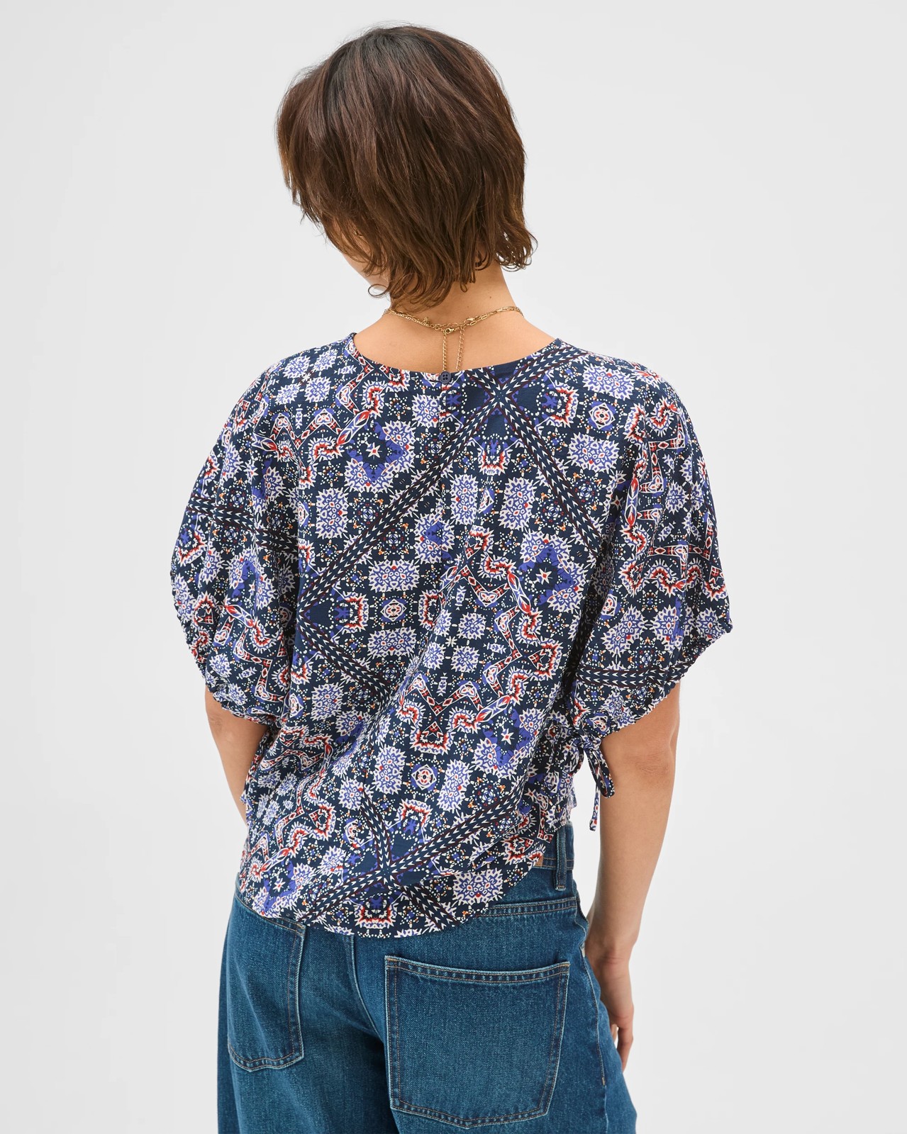 Short Sleeve Tie Detail Blouse - Tile Print 6 of 6