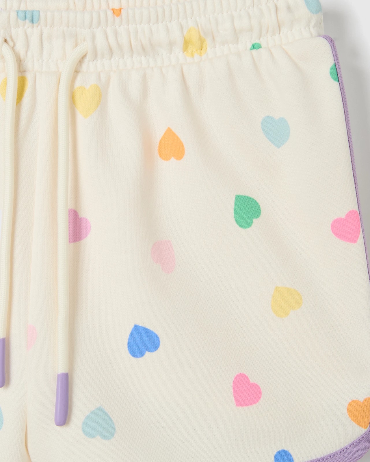 Australian Cotton Blend Fashion Dolphin Hem Knit Shorts - Cream AOP Heart 6 of 6