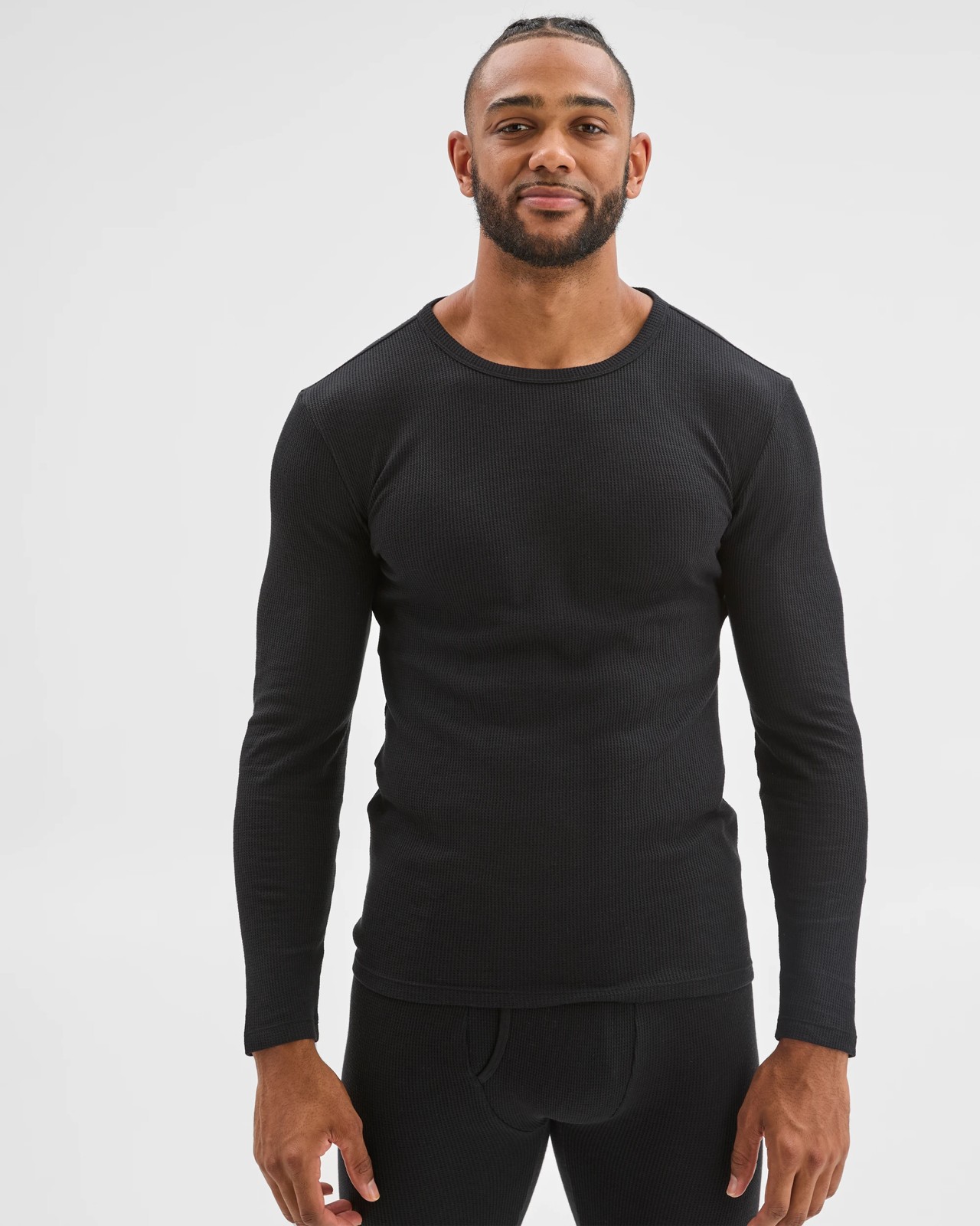 Maxx Australian Cotton Blend Long Sleeve Waffle Thermal Top - Black 3 of 6