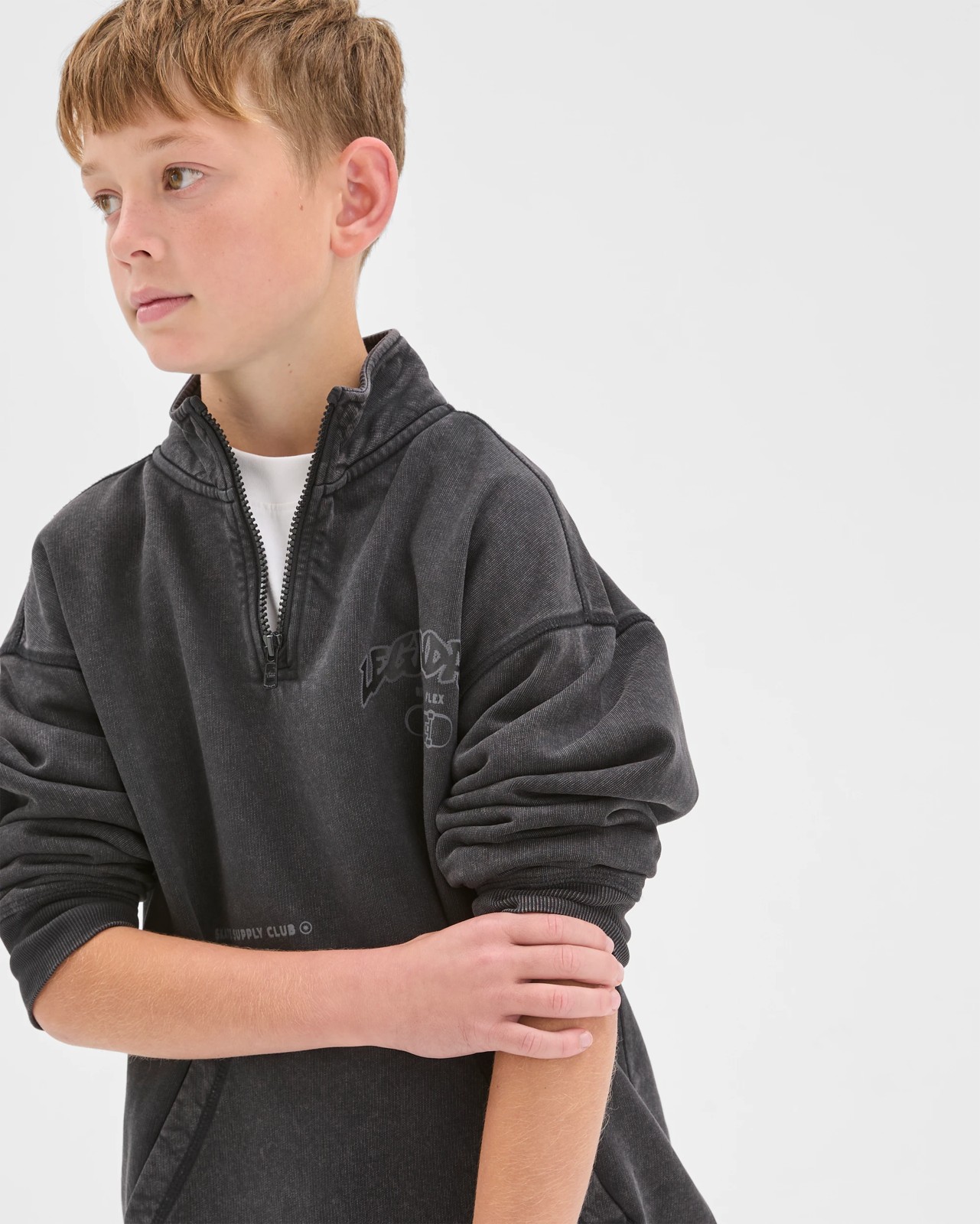 Australian Cotton Blend Quarter Zip Washed Jumper - Black 3 of 6