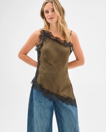Lily Loves Lace Trim Asymmetrical Satin Cami