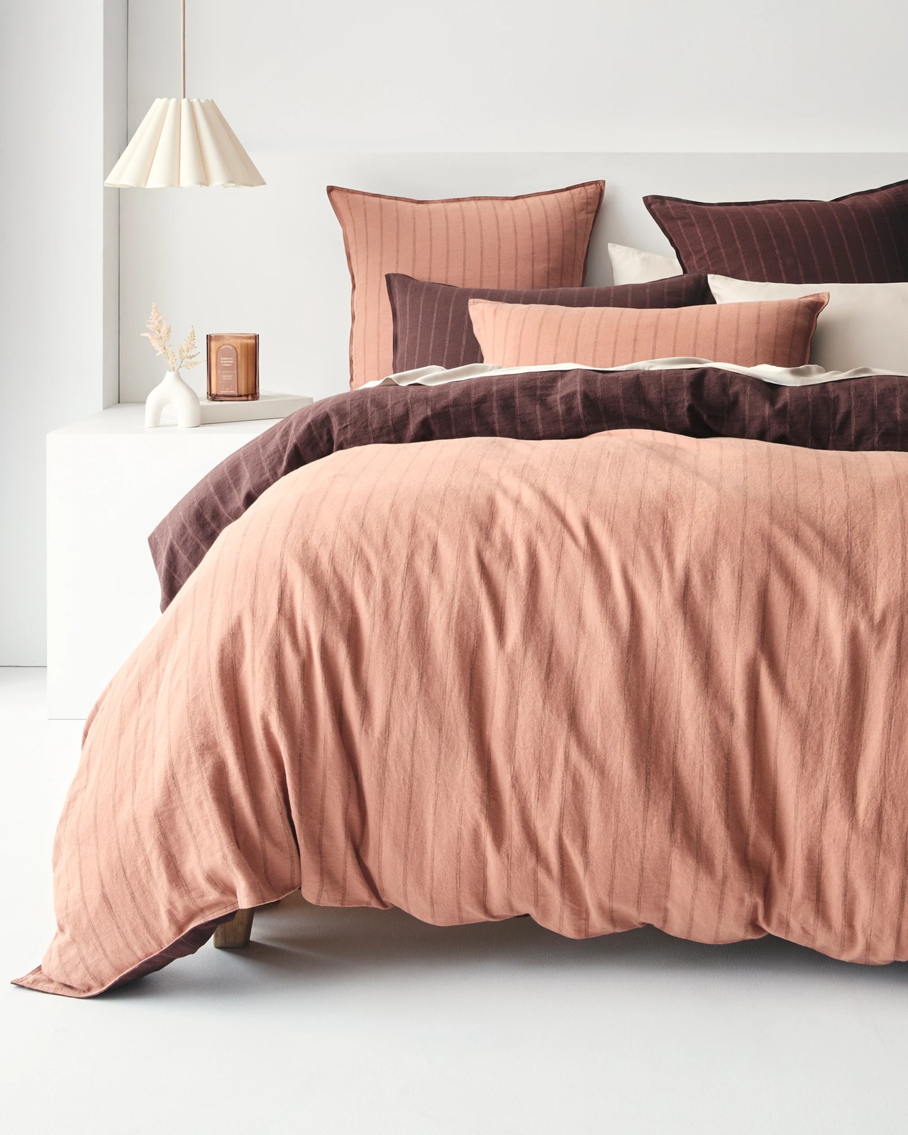 Adelle Stripe Linen/Cotton Quilt Cover Set - Chocolate 2 of 5