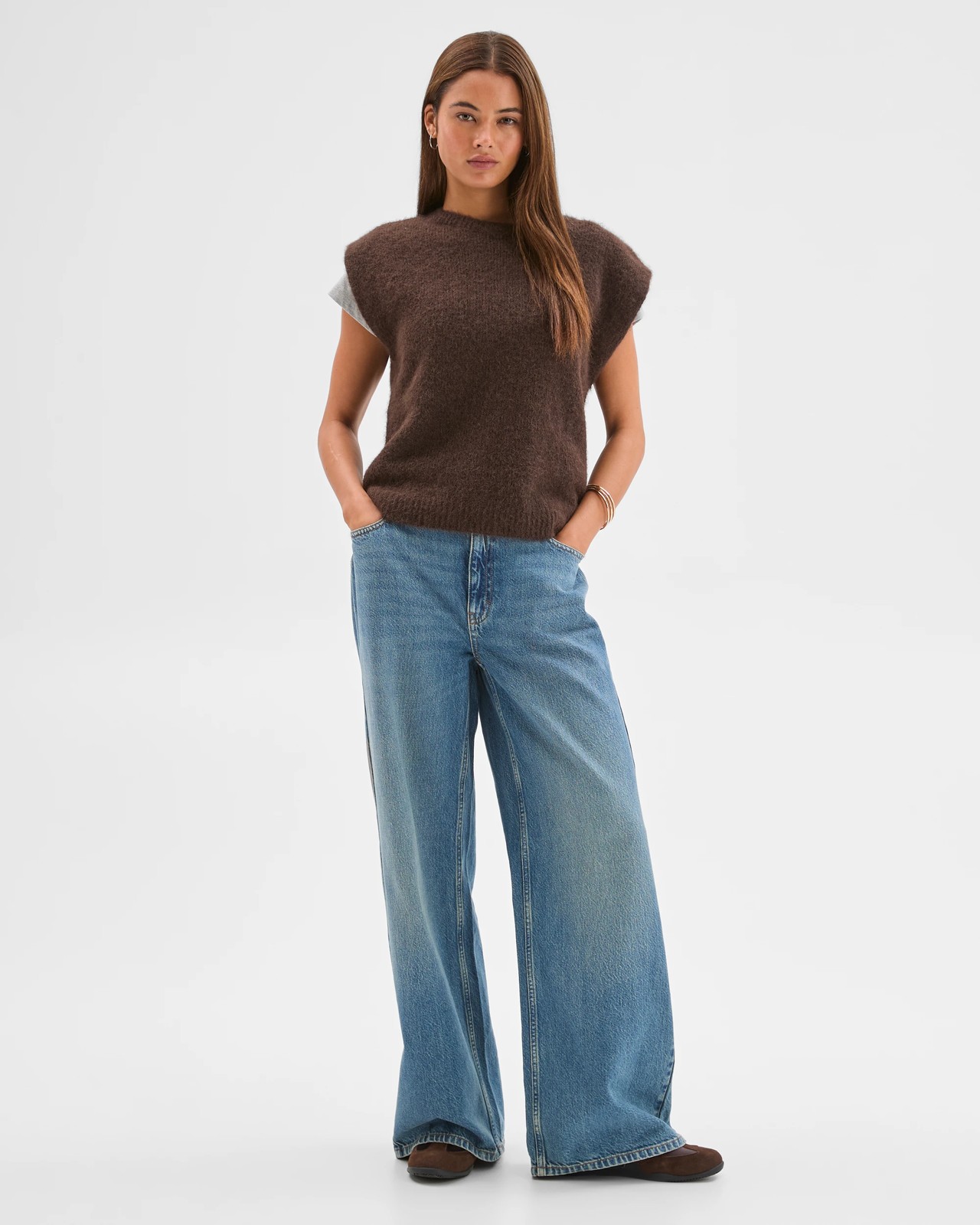 Lily Loves Exaggerated Shoulder Knit Vest - Truffle 4 of 6