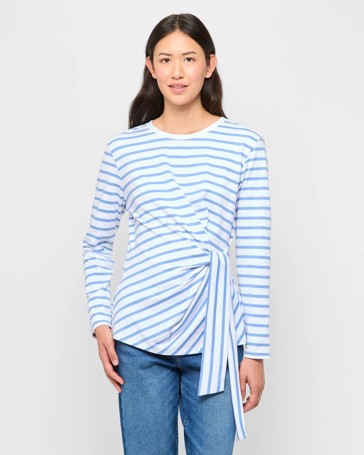 Australian Cotton Long Sleeve Tie Waist Top