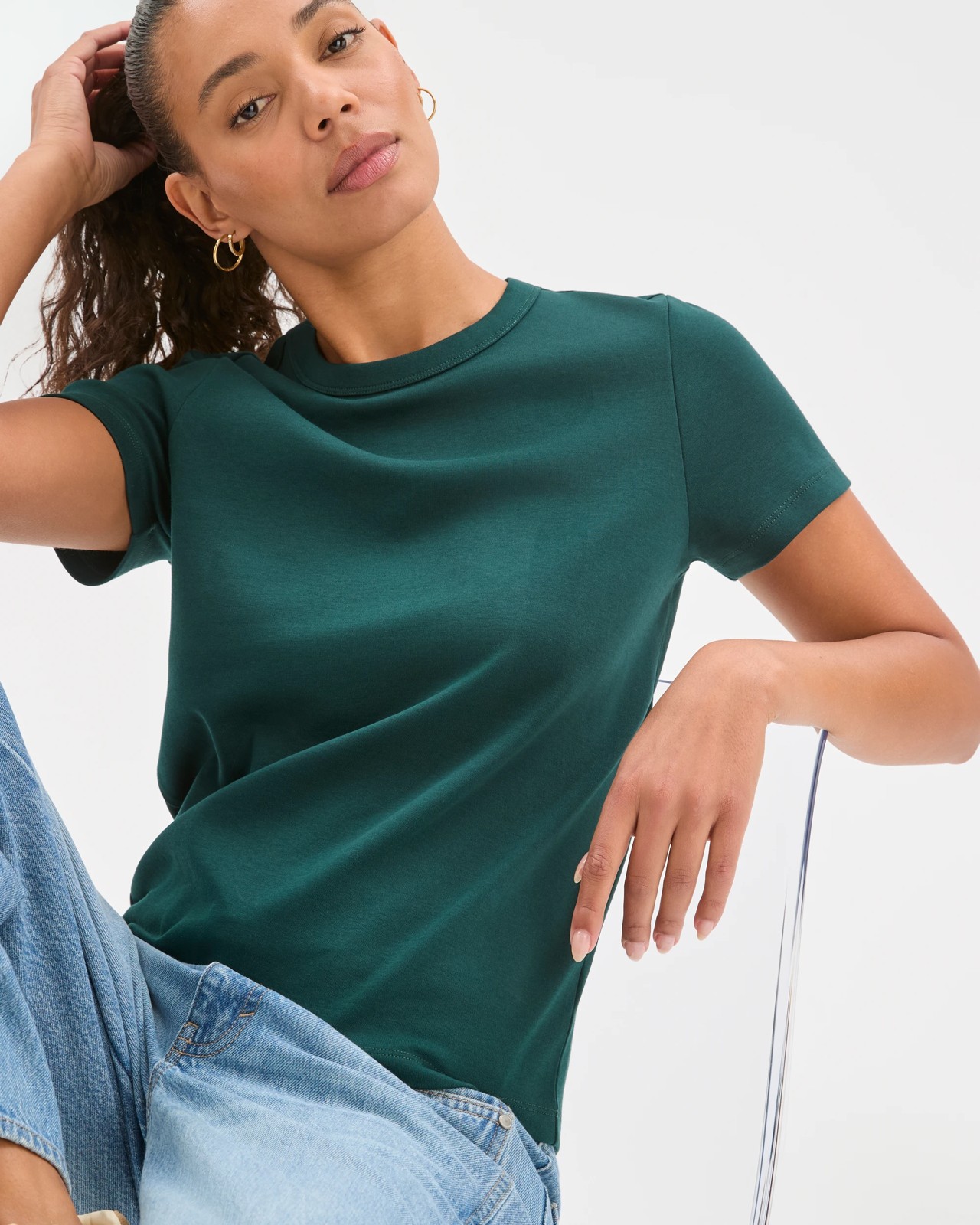 Australian Cotton Interlock Neat T-Shirt - Deep Green 3 of 6