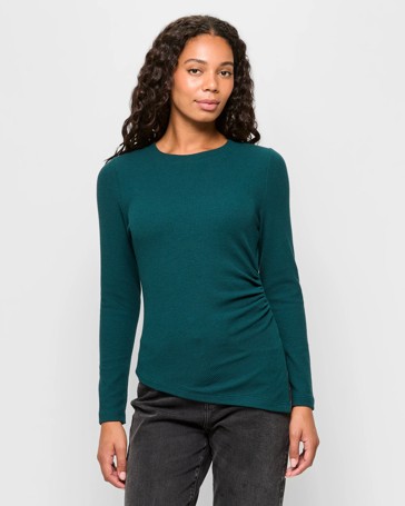 Long Sleeve Asymmetrical Drape Textured Top